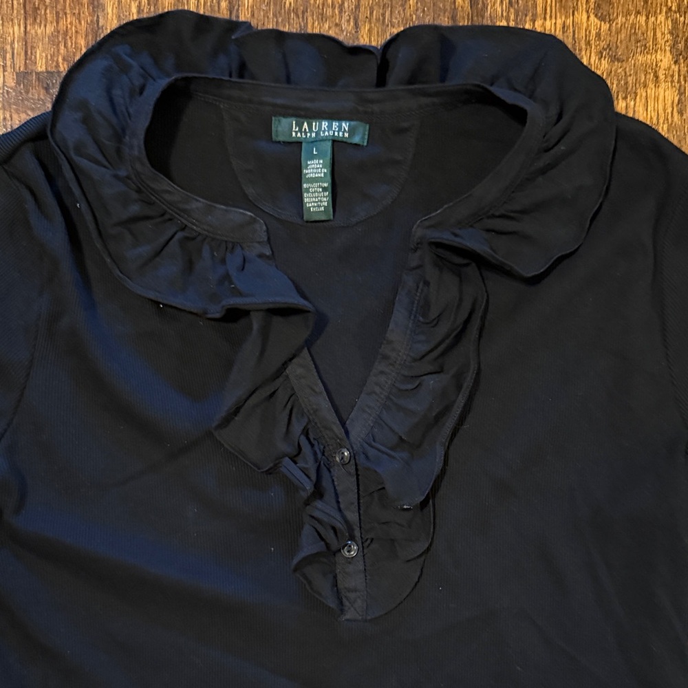 Lauren Ralph Lauren Black Ruffle Collar Blouse